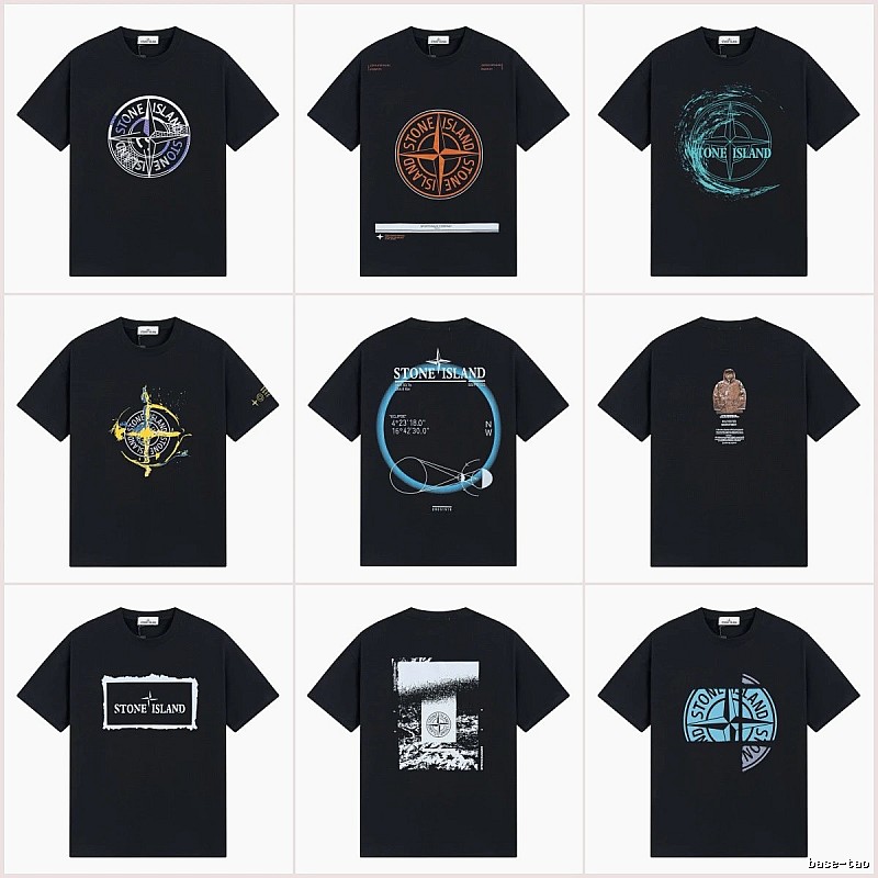 Stone Island Compass Print Street Style Black T-Shirt