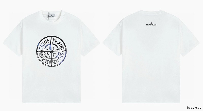 Stone Island Compass Print Street Style White T-shirt