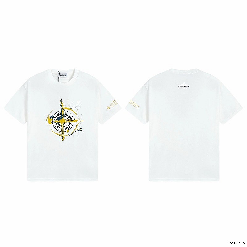 Stone Island Ink-splattered Trendy Style White T-shirt