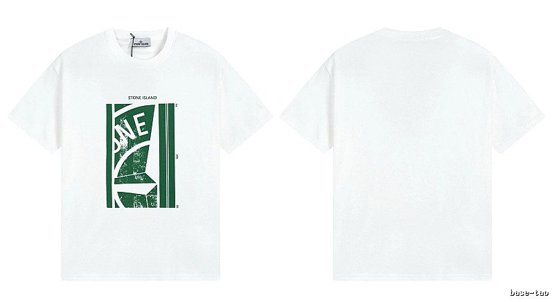 Stone Island Printed Street Style White Short Sleeve T-Shirt