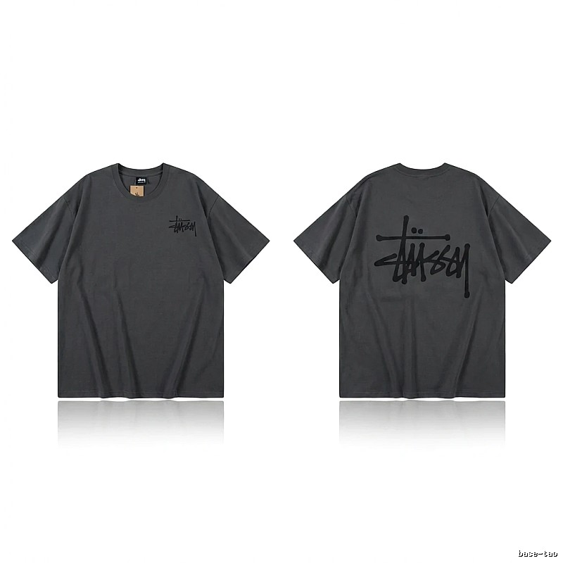 Stussy basic style simple style dark gray T-shirt