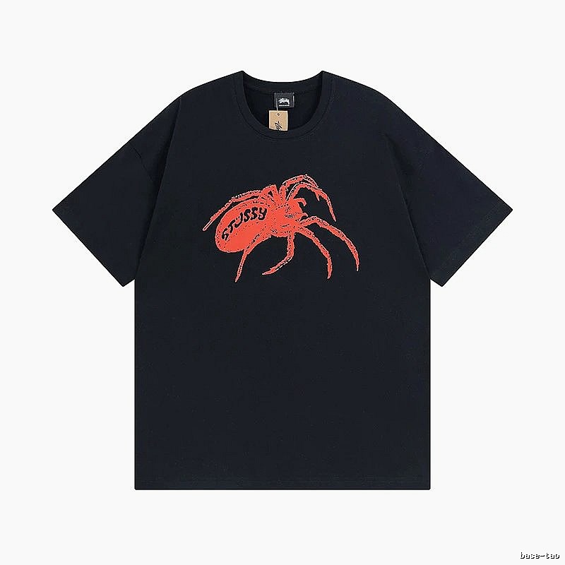 Stussy Black Spider Graphic T-Shirt Travel Styling Logo