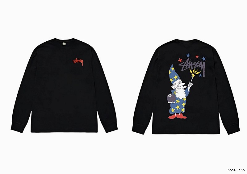 Stussy cartoon fun style black long-sleeved shirt