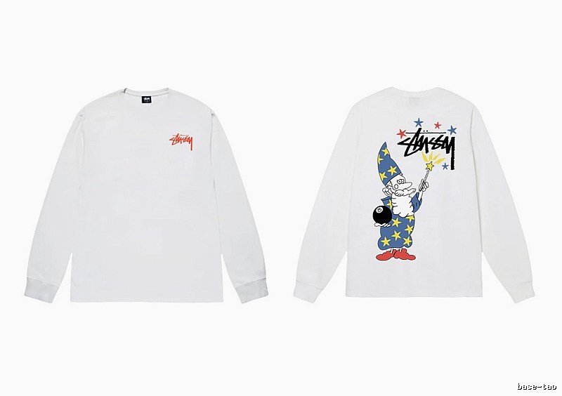 Stussy cartoon print style white long T-shirt