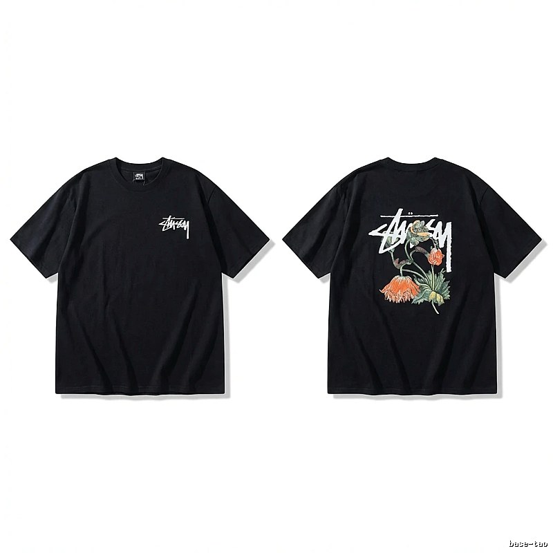 Stussy floral-style black T-shirt