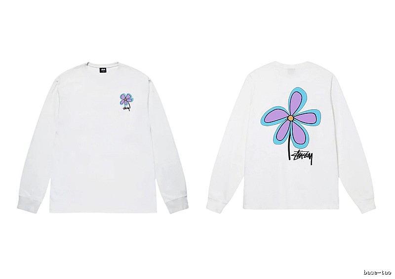 Stussy Flower Print Style White Long T-shirt