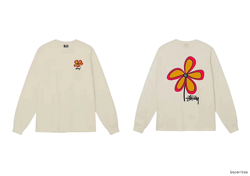 Stussy Flower Series trendy brand beige long-sleeved shirt