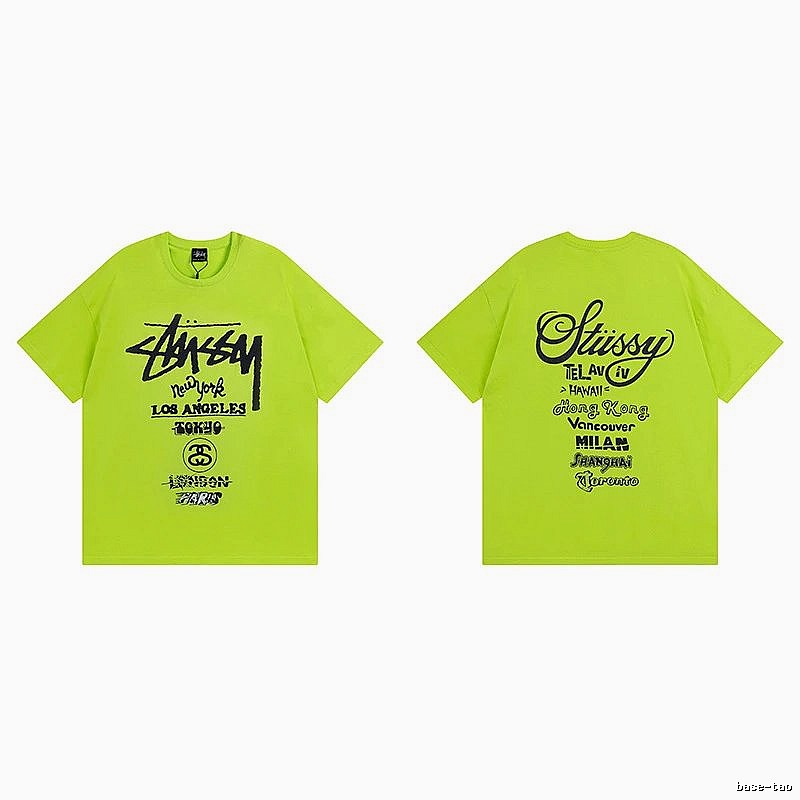 Stussy Fluorescent Green Spider Graphic T-Shirt Soft Neutral Logo