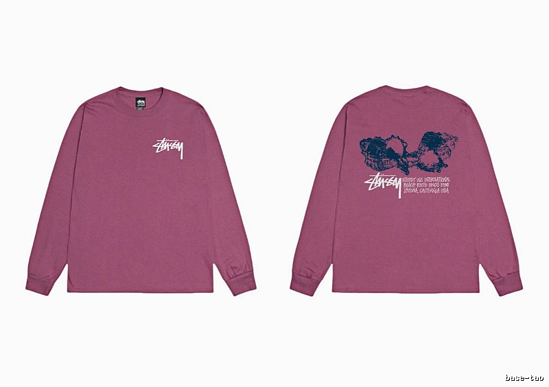 Stussy printed retro style rose red long sleeves