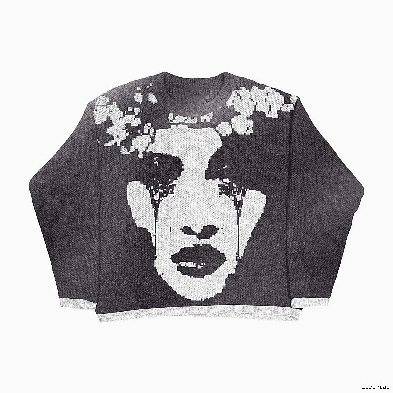Summer Anime graphic sweater Black Knit Top with Clean Finish