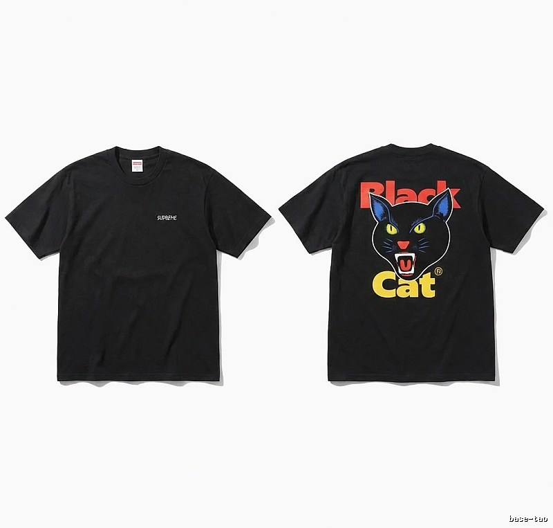 Supreme Black Cat Trendy and Cool Style Short-sleeve Shirt