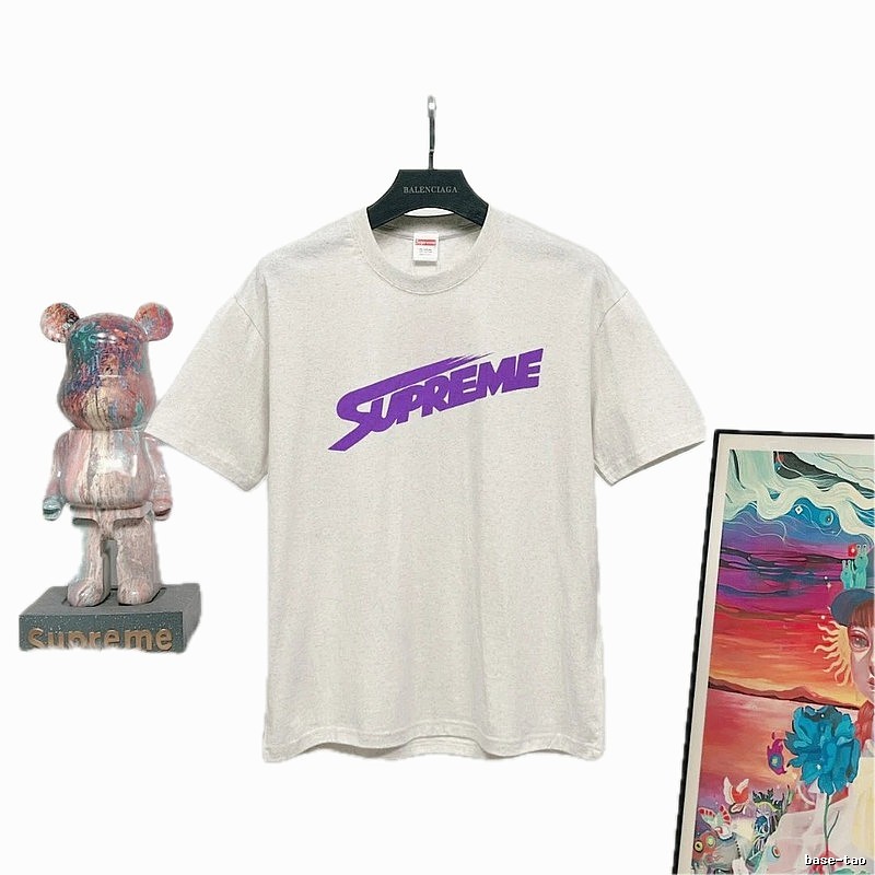 Supreme Printed Street Style Light Heather Grey Short-sleeve T-shirt