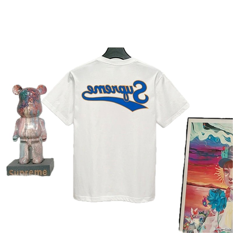 Supreme Reverse Logo Printed Street Style White T-Shirt