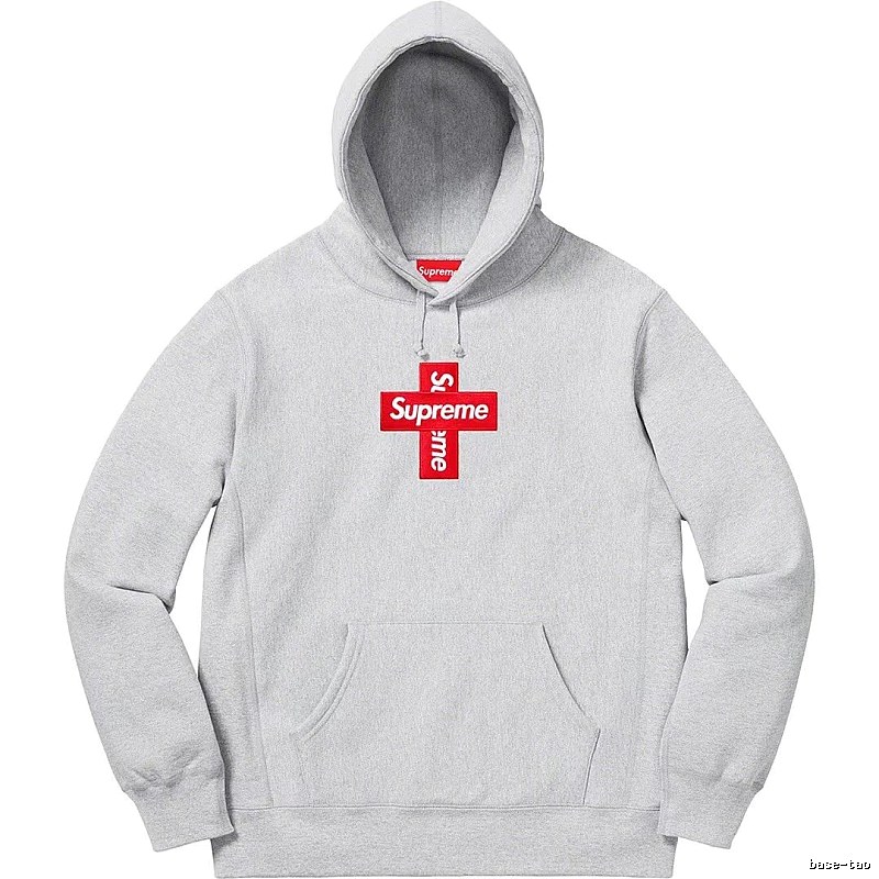 Supreme Streetwear Logo hoodie Gray Red Oversized with Logo Accent