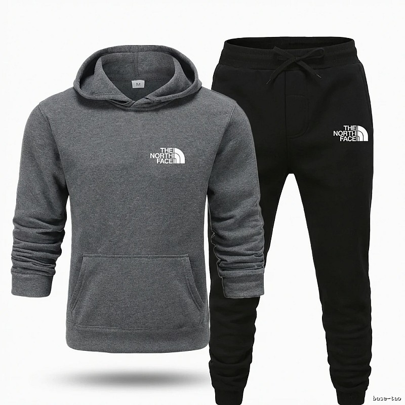 The North Face Simple Gray and Black Sportswear Set