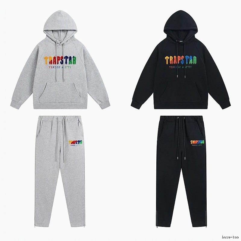 Trapstar Rainbow Wind Grey/Black Hooded Set