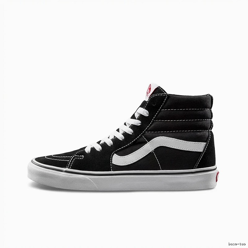 Vans classic high-top black and white canvas shoes.