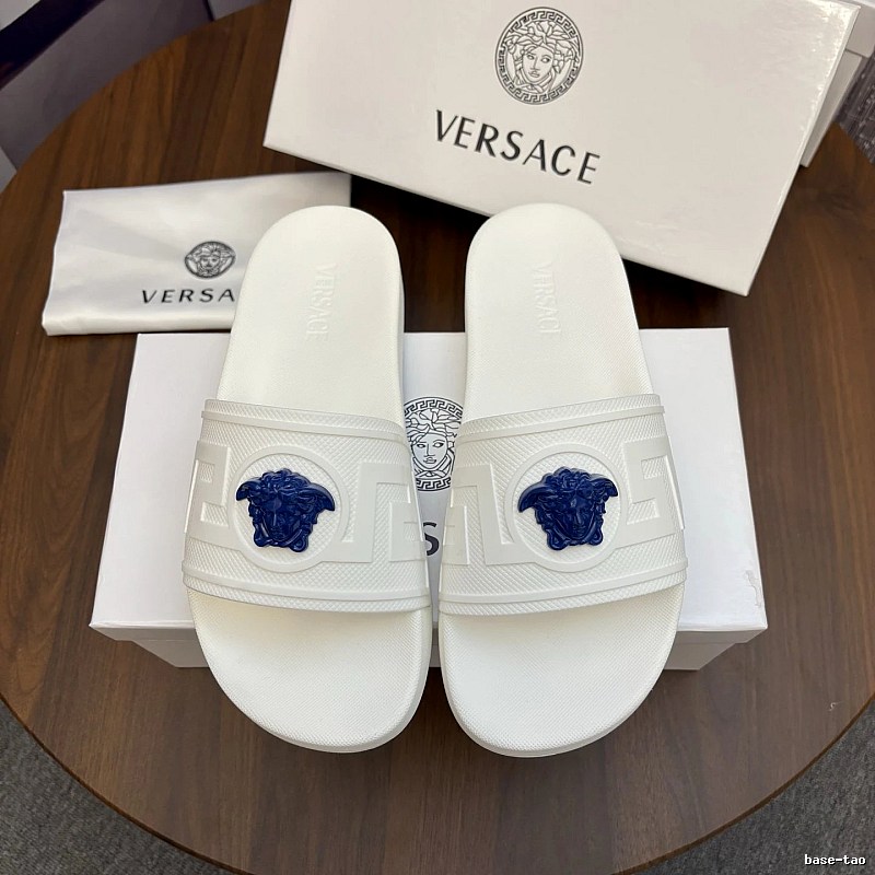 Versace Medusa Light Luxury Style White Slide Sandals