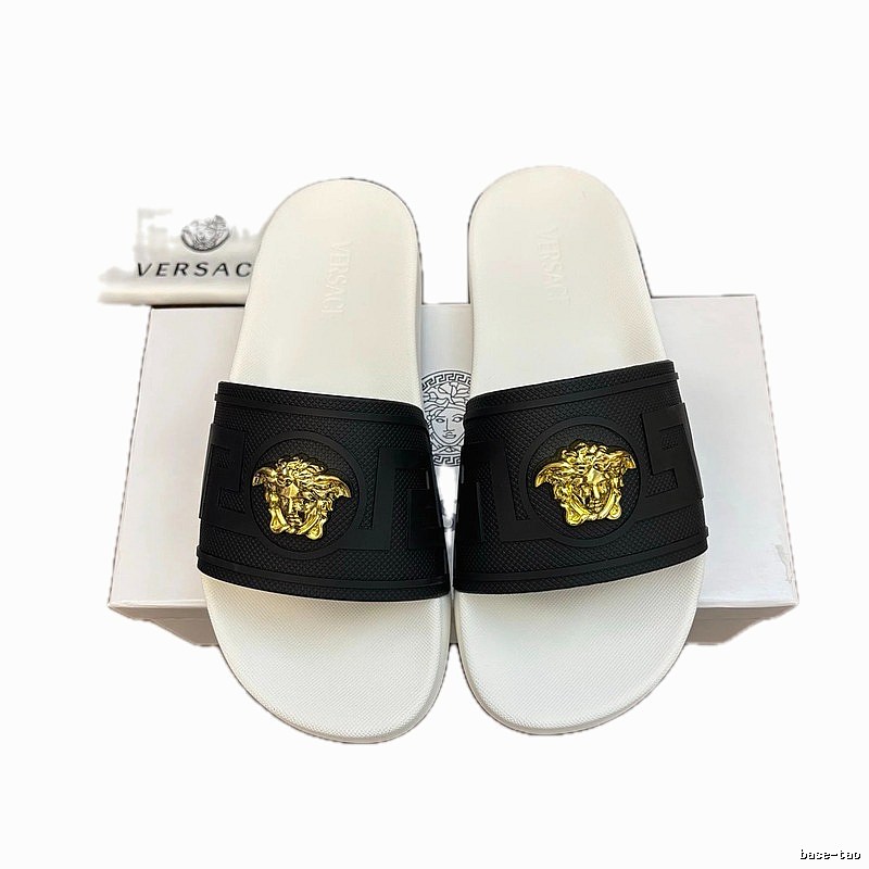 Versace Medusa Luxury Style White, Black and Gold Slides